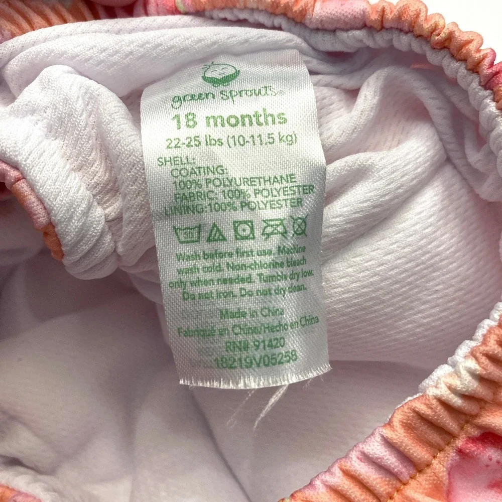 Green Sprouts Swim Diaper 18 Mo 22-25 lbs‎ Orange Pink Hibiscus Ruffle Back